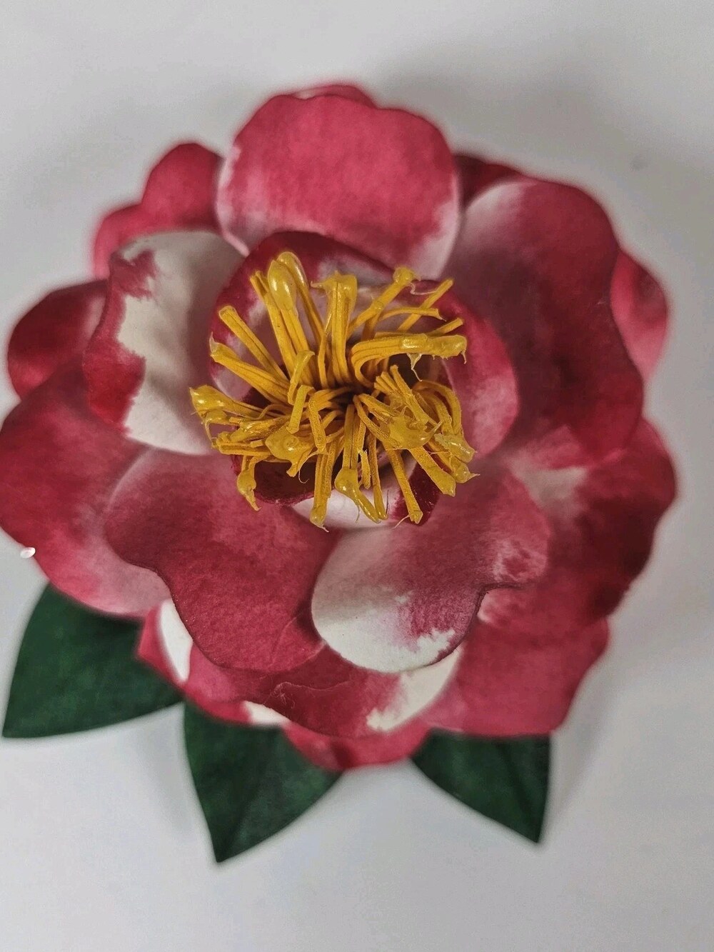 Handmade Paper Flower Brooch Pin Pink White Camellia Rose Size 3 Inch